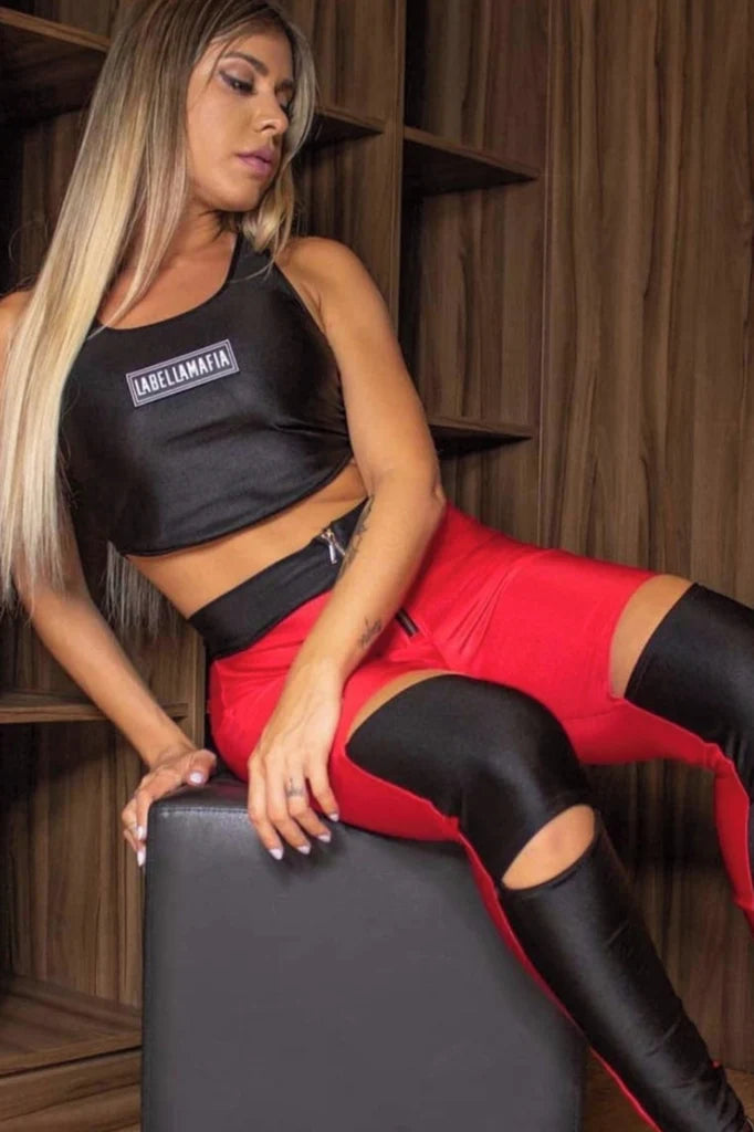 Legging Flashy Bikers Red and Black Bottom