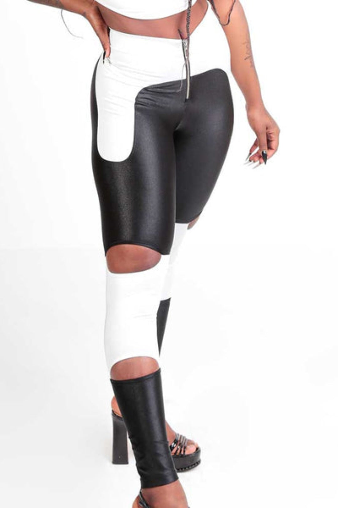 Leggingy okázalé motorkári čierno-biele