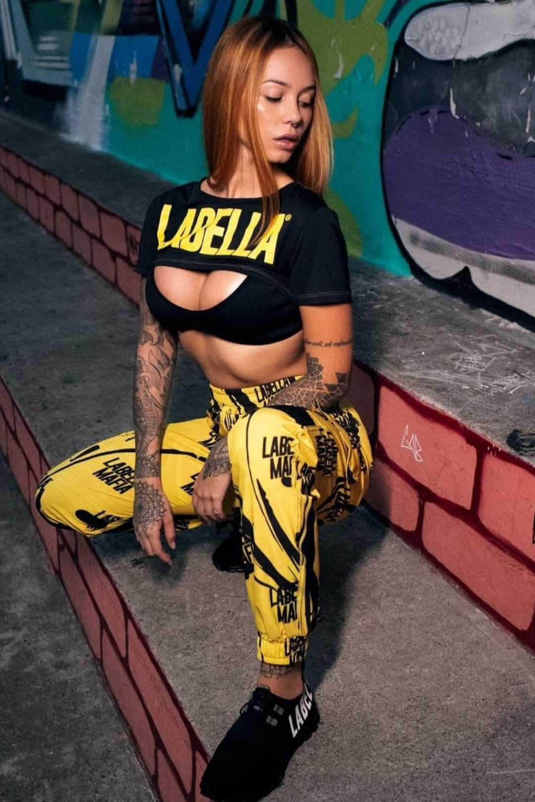 Pants Labellamafia FAN Stamped Yellow